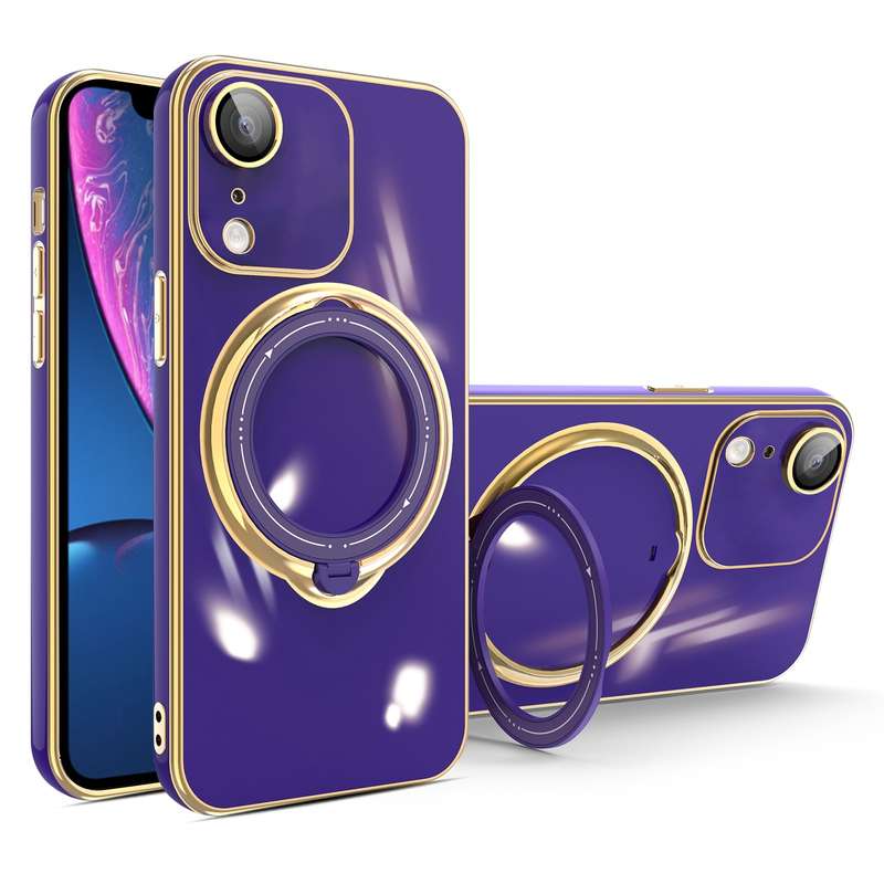 For iPhone XR Multifunction Electroplating MagSafe Holder Phone Case(White)