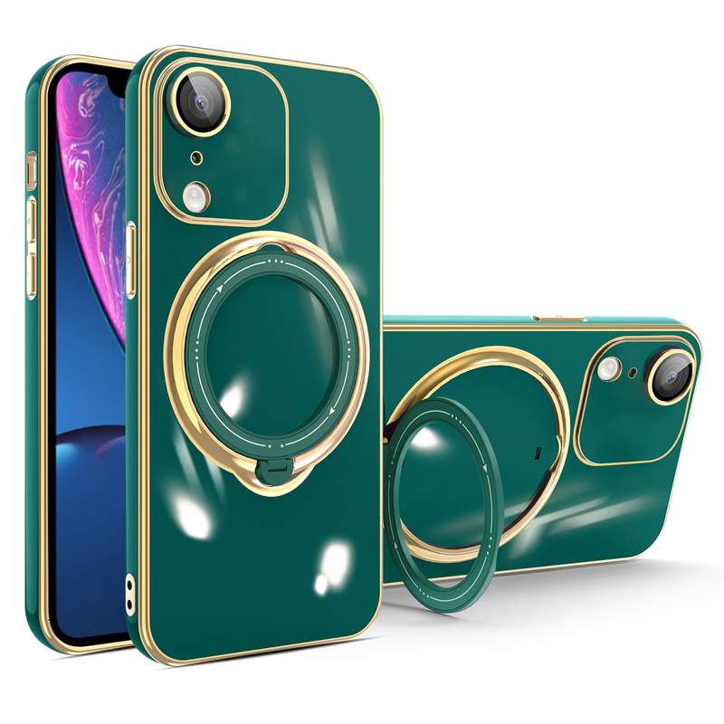 For iPhone XR Multifunction Electroplating MagSafe Holder Phone Case(White)