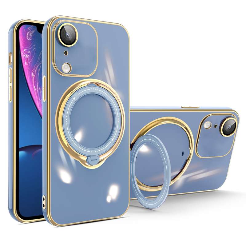 For iPhone XR Multifunction Electroplating MagSafe Holder Phone Case(White)