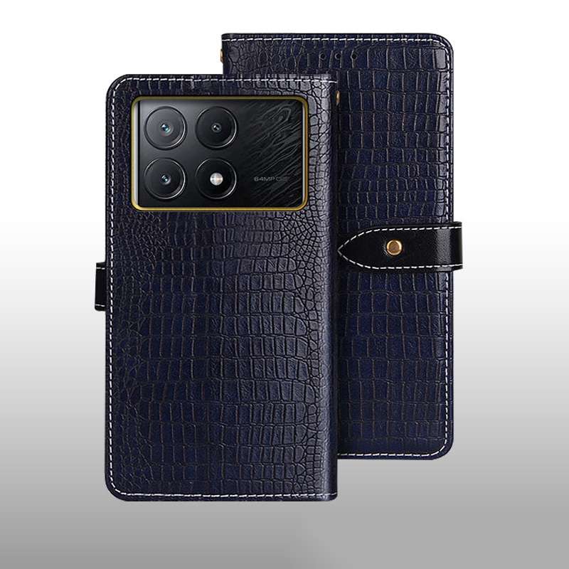 For Xiaomi Poco X6 Pro 5G idewei Crocodile Texture Leather Phone Case(Dark Blue)