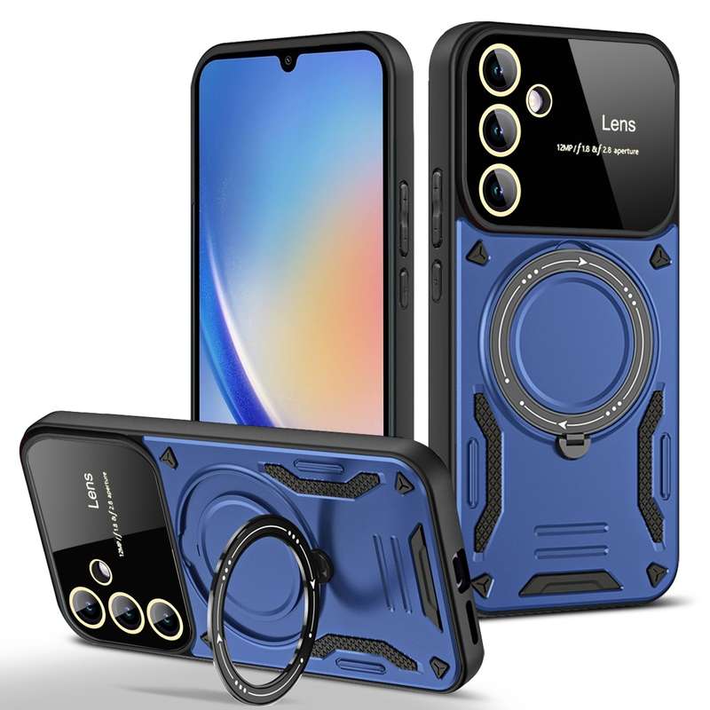 For Samsung Galaxy A34 5G Large Window MagSafe Holder Phone Case(Rose Gold)