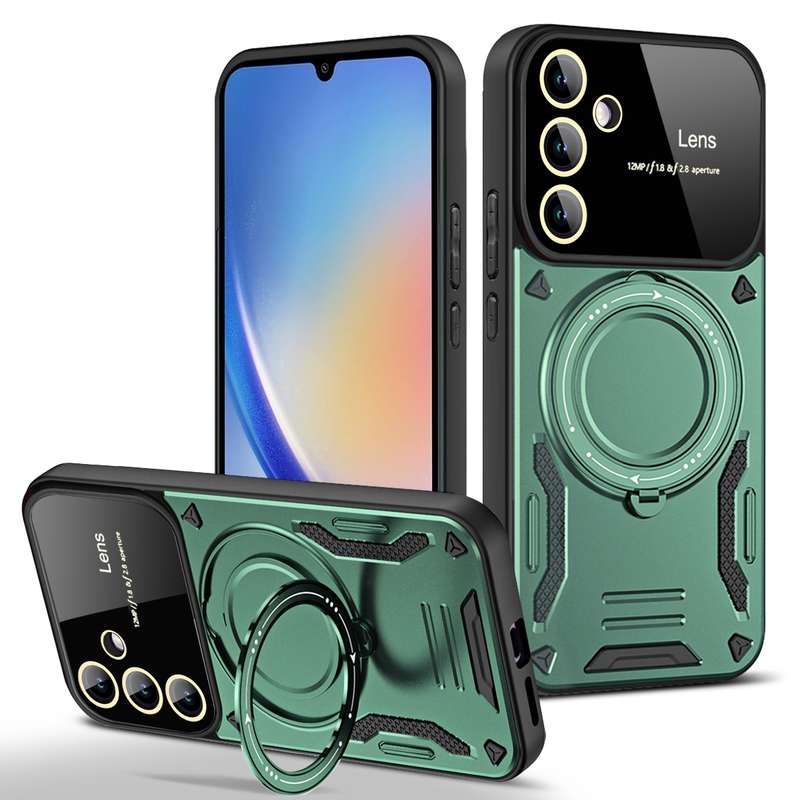 For Samsung Galaxy A34 5G Large Window MagSafe Holder Phone Case(Rose Gold)