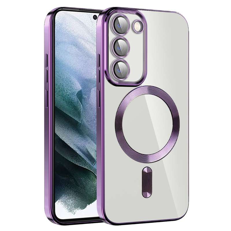 For Samsung Galaxy S21 5G CD Texture Plating TPU MagSafe Phone Case with Lens Film(Black)