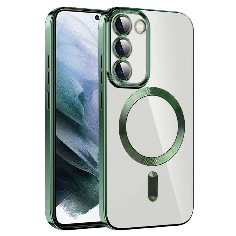 For Samsung Galaxy S21 5G CD Texture Plating TPU MagSafe Phone Case with Lens Film(Black)