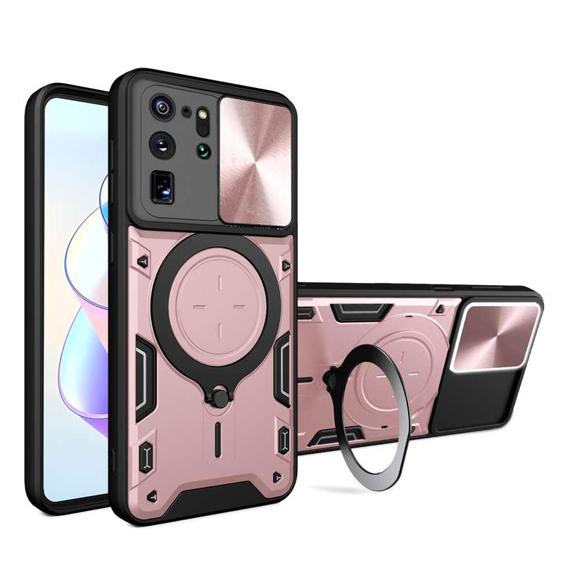 For Samsung Galaxy S20 Ultra CD Texture Sliding Camshield Magnetic Holder Phone Case(Pink)