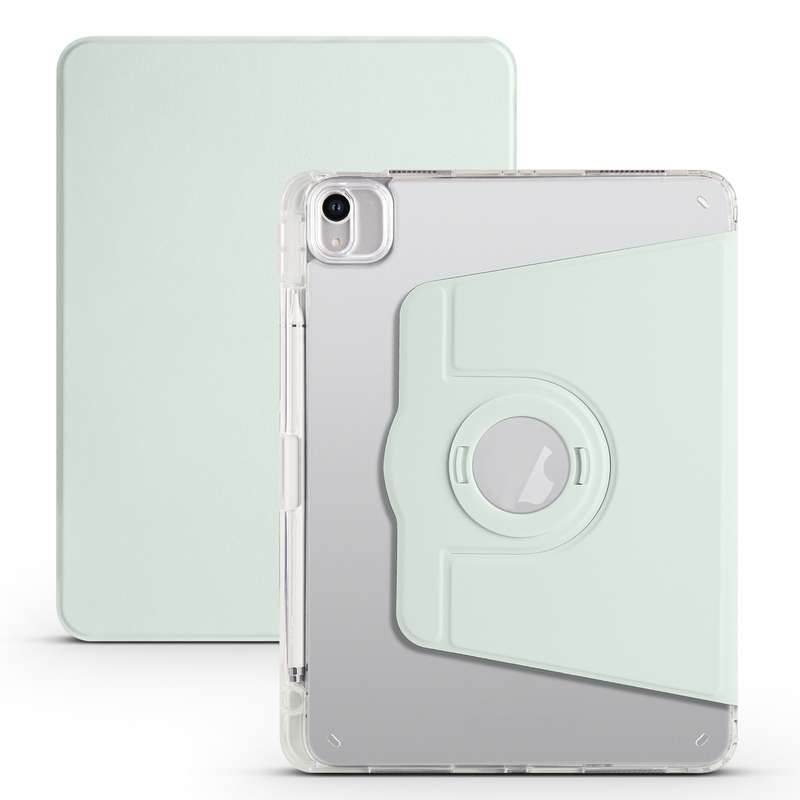 For iPad Air 13 2024 Clear Acrylic 360 Rotation Detachable Leather Tablet Case(Light Green)
