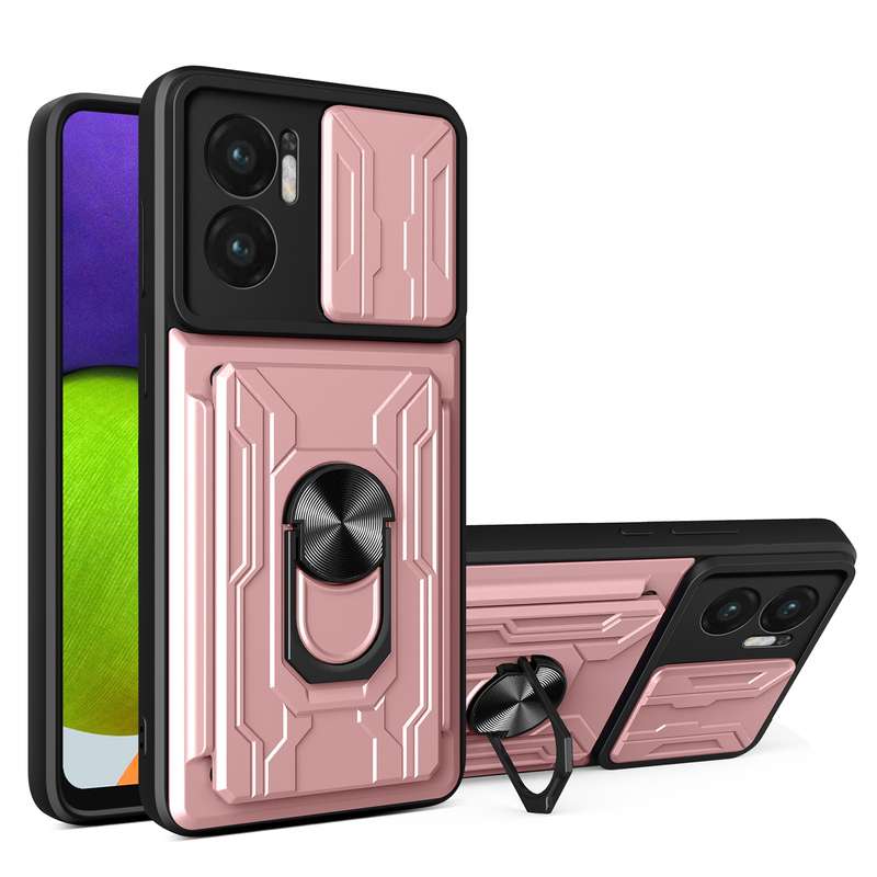 For Xiaomi Redmi 10 5G Sliding Camshield TPU+PC Phone Case with Card Slot(Rose Gold)