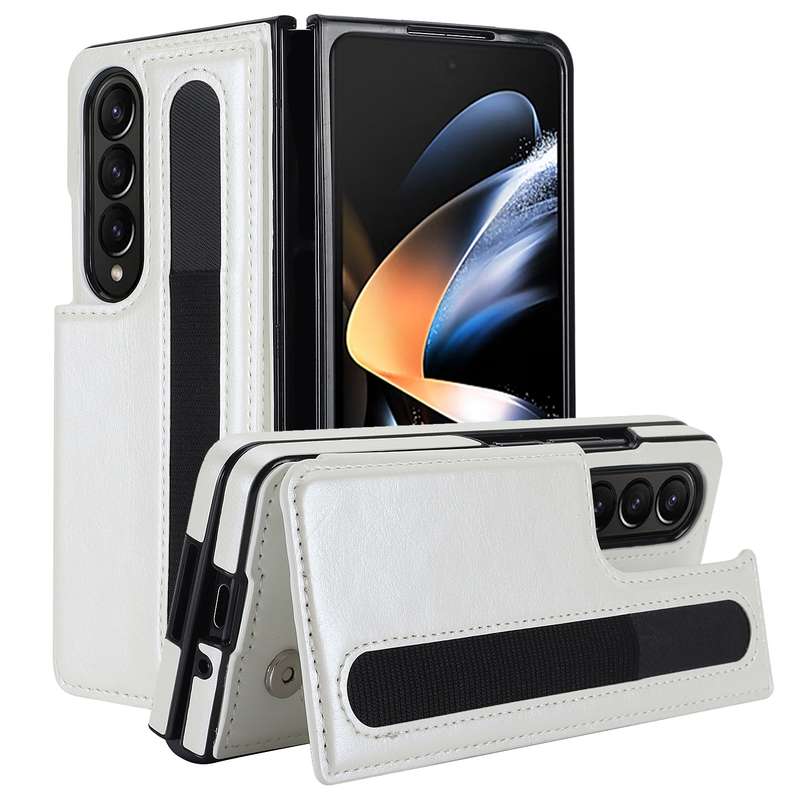 For Samsung Galaxy Z Fold3 Full Coverage Fold Double Buckle PU Phone Case with Pen Slots(Brown)