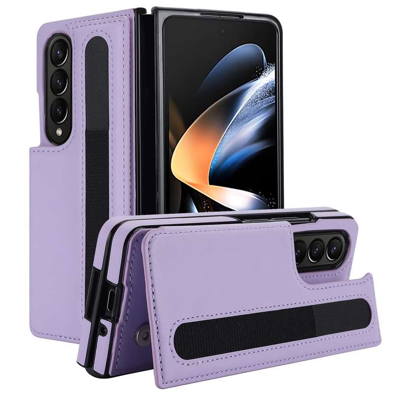 For Samsung Galaxy Z Fold3 Full Coverage Fold Double Buckle PU Phone Case with Pen Slots(Brown)