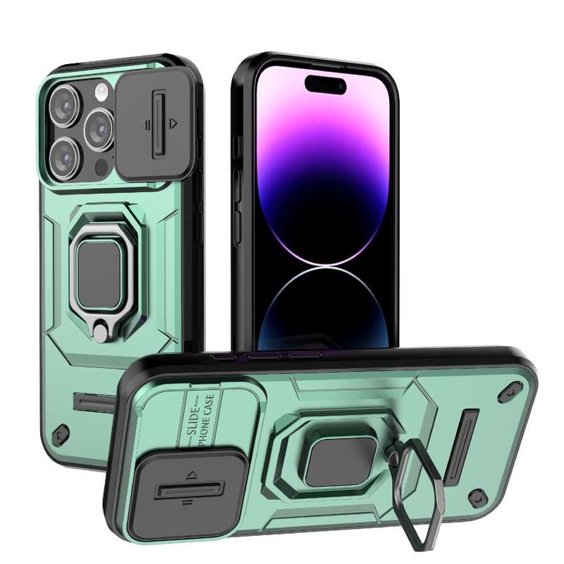 For iPhone 15 Pro Sliding Camshield TPU + PC Shockproof Phone Case with Holder(Black)