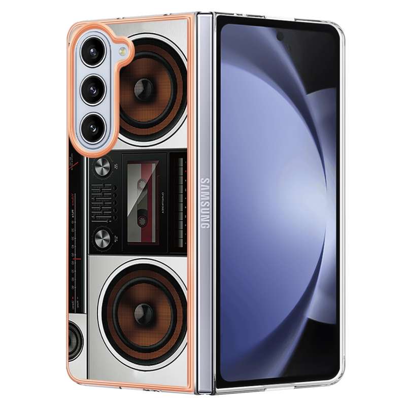 For Samsung Galaxy Z Fold5 Electroplating Marble Dual-side IMD Phone Case(Retro Radio)