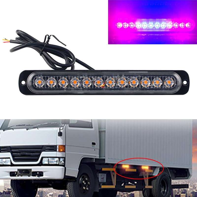 DC12V-24V / 36W Car Truck Emergency Strobe Flash Warning Light 12LEDs Long Ultra-thin Side Lights(Re
