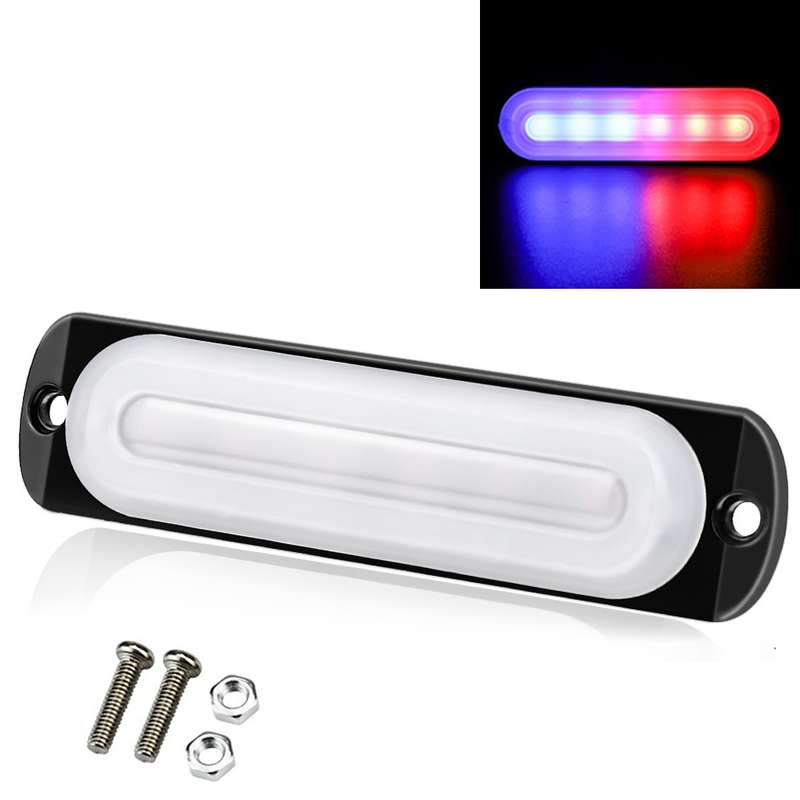DC12V-24V / 18W Car Truck Emergency Strobe Flash Warning Light 6LEDs Ultra-thin Side Lights(Red + Bl