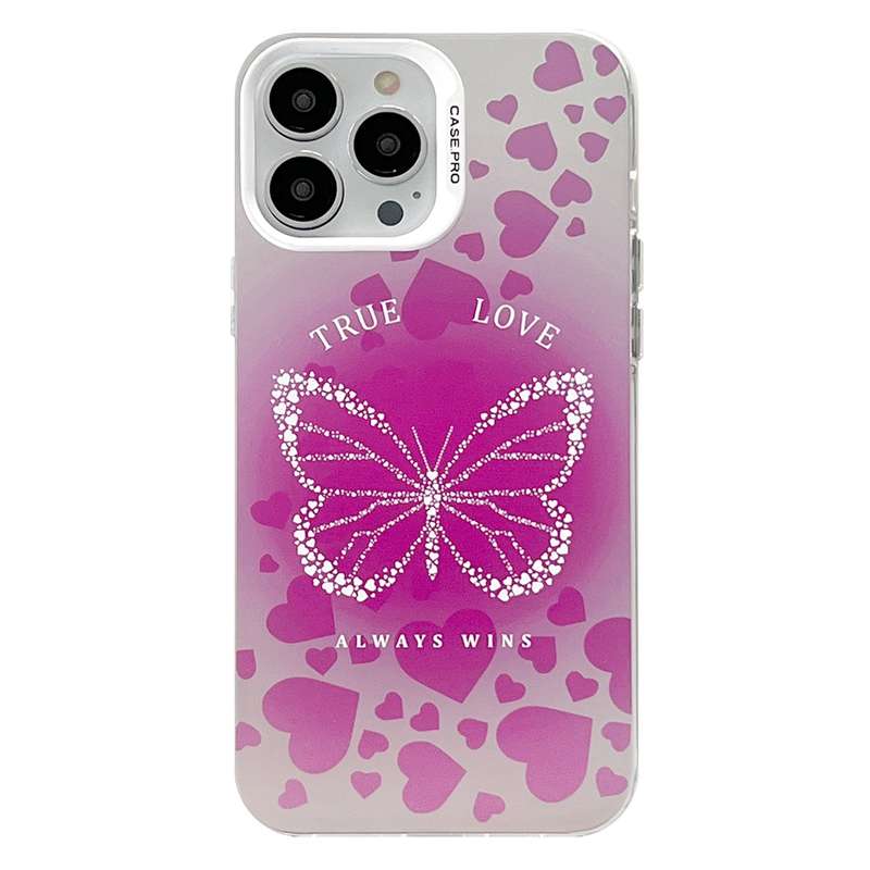 For iPhone 15 Pro Max Electroplated Silver Series PC Protective Phone Case(Pink Butterfly)