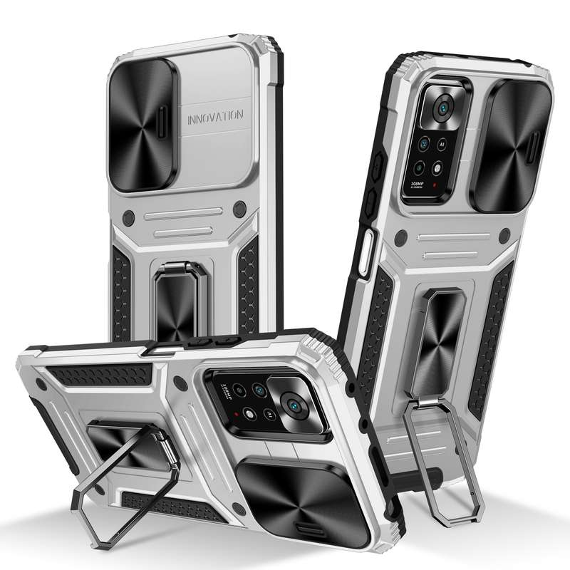 For Redmi Note 11 Pro 4G / 5G Global Camshield Robot TPU Hybrid PC Phone Case(Black)