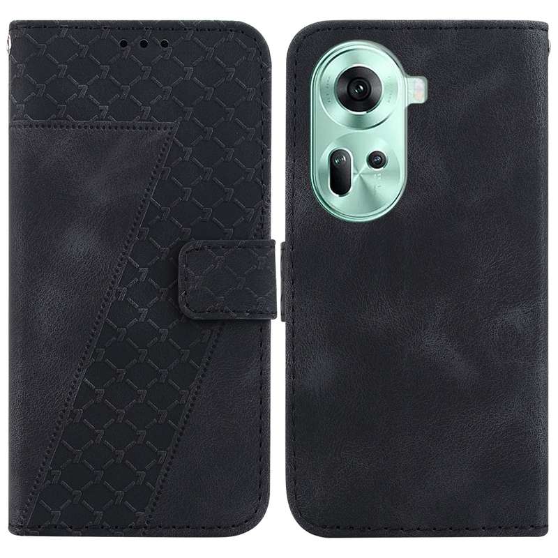 For OPPO Reno11 Global 7-shaped Embossed Leather Phone Case(Black)