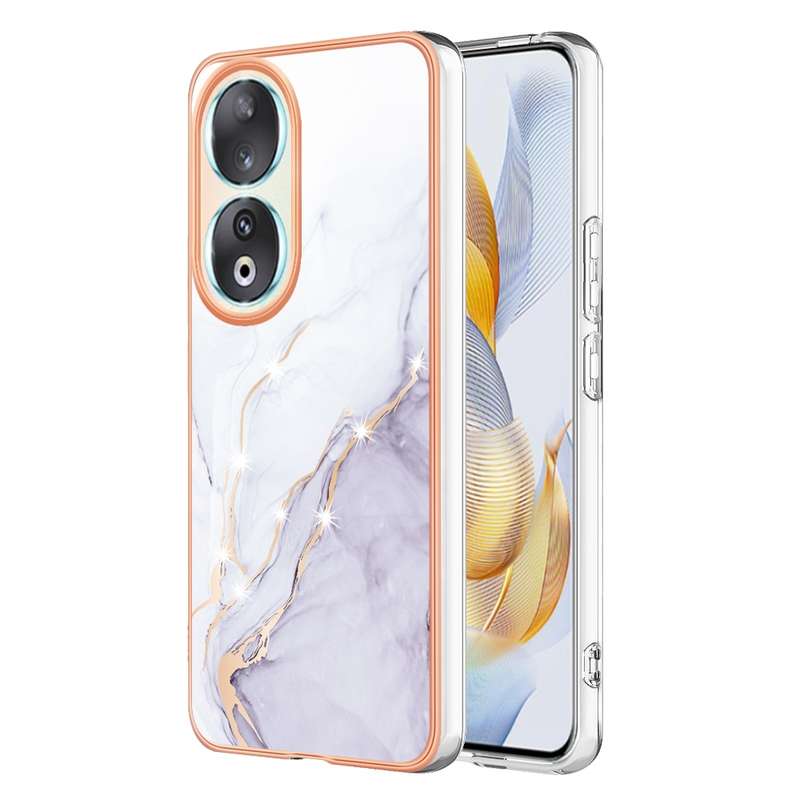 For Honor 90 5G Electroplating Marble Dual-side IMD Phone Case(Purple 002)