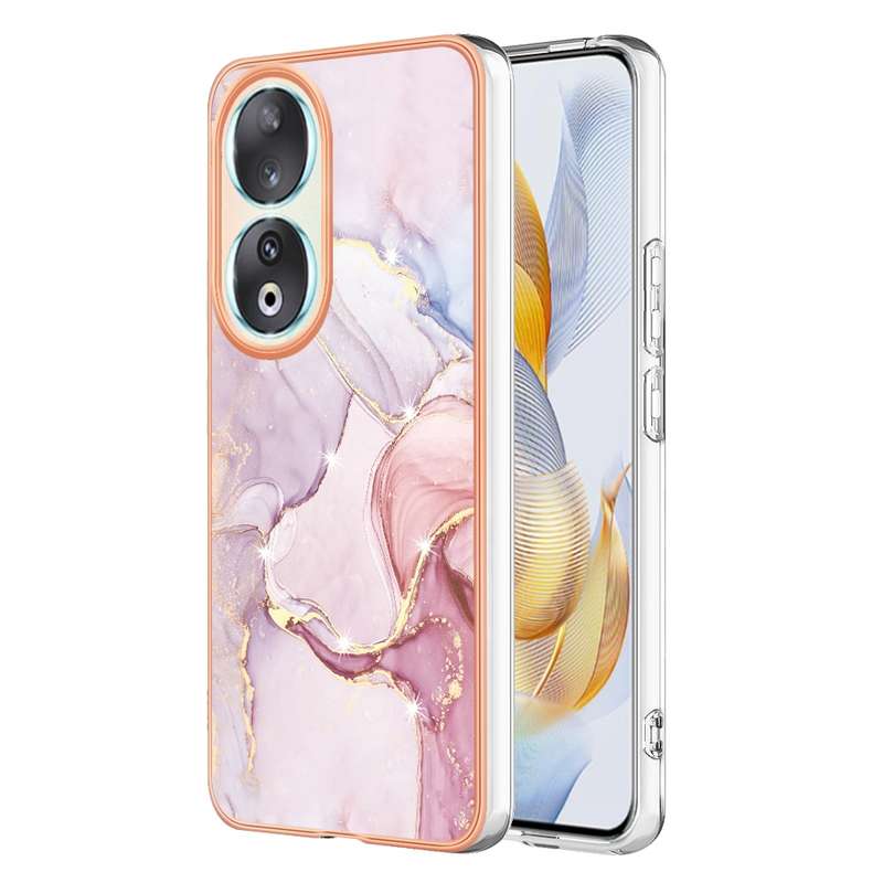 For Honor 90 5G Electroplating Marble Dual-side IMD Phone Case(Purple 002)
