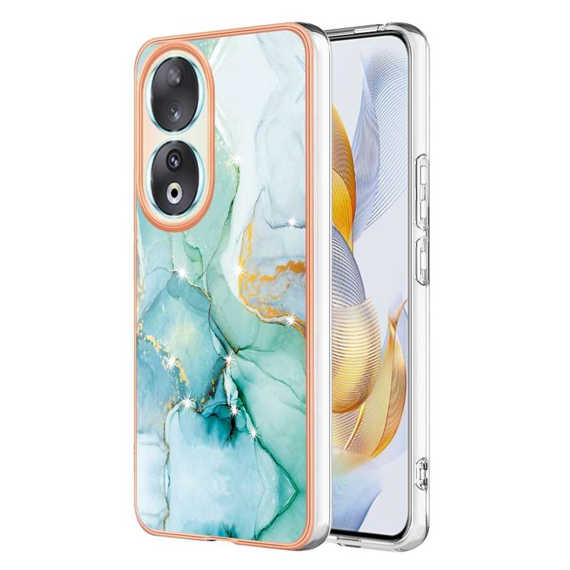 For Samsung Galaxy A24 4G Electroplating Marble Dual-side IMD Phone Case with Lanyard(Rose Gold 005)