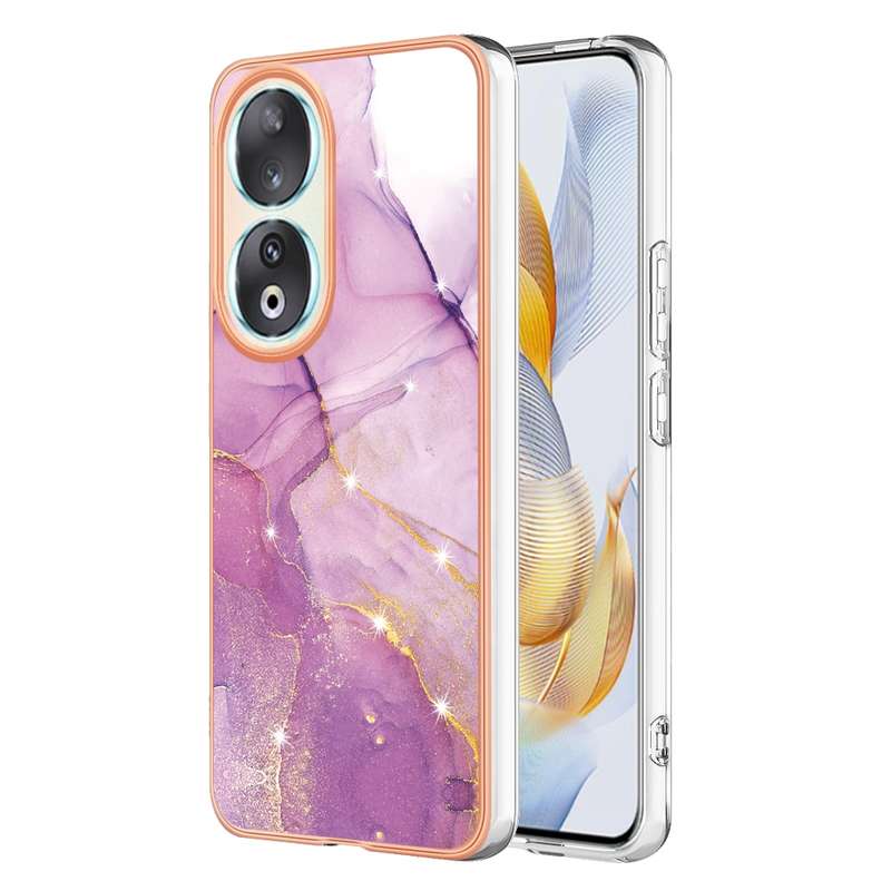 For Honor 90 5G Electroplating Marble Dual-side IMD Phone Case(Purple 002)