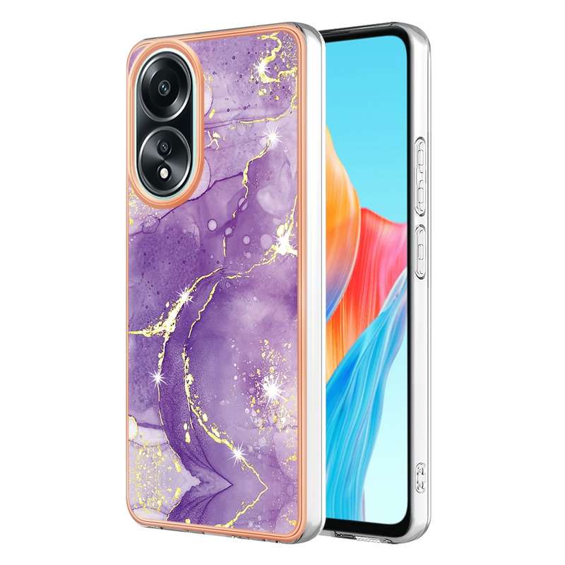 For OPPO A58 4G Electroplating Marble Dual-side IMD Phone Case(Purple 001)