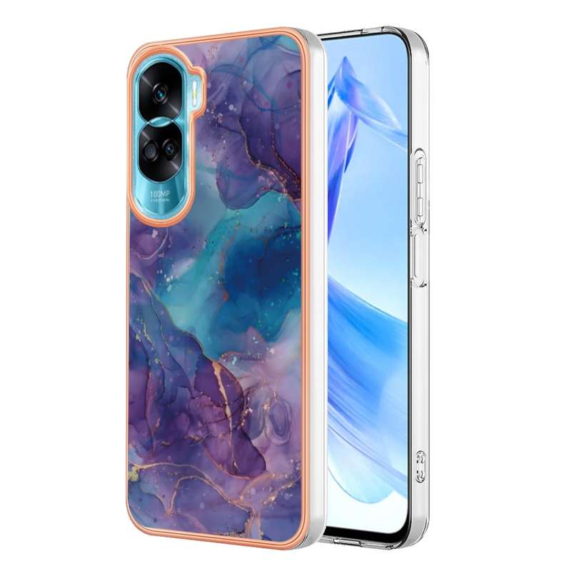 For Honor 90 Lite 5G Electroplating Marble Dual-side IMD Phone Case(Pink 013)