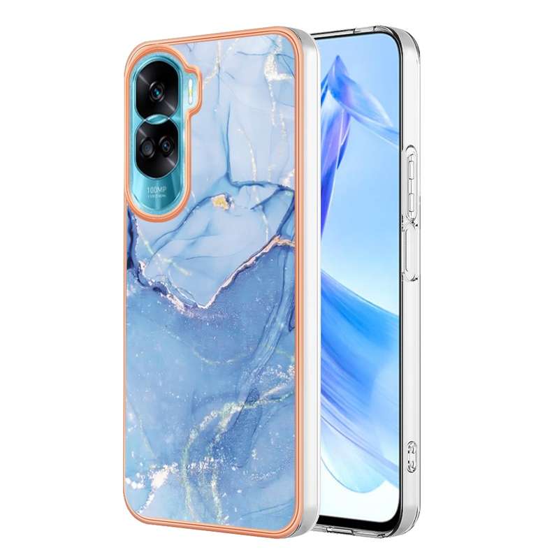 For Honor 90 Lite 5G Electroplating Marble Dual-side IMD Phone Case(Pink 013)