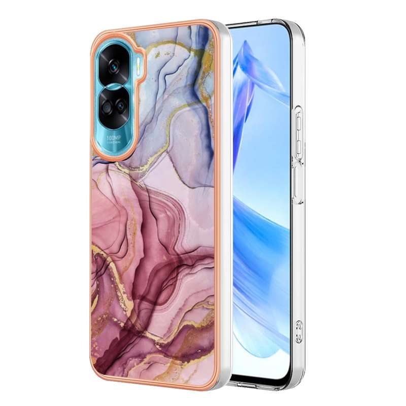 For Honor 90 Lite 5G Electroplating Marble Dual-side IMD Phone Case(Pink 013)
