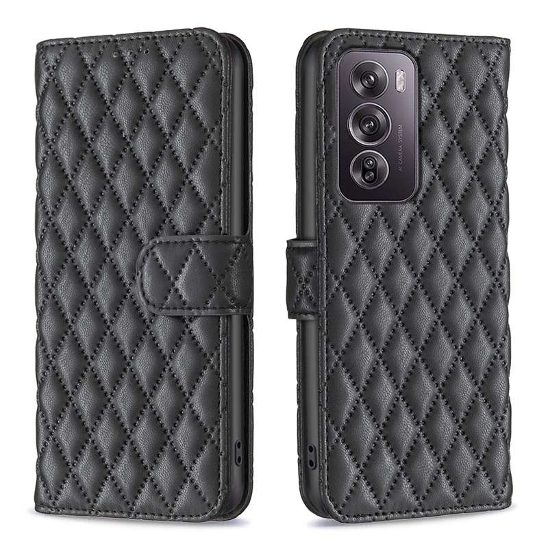 For OPPO Reno12 Pro Global Diamond Lattice Wallet Leather Flip Phone Case(Black)