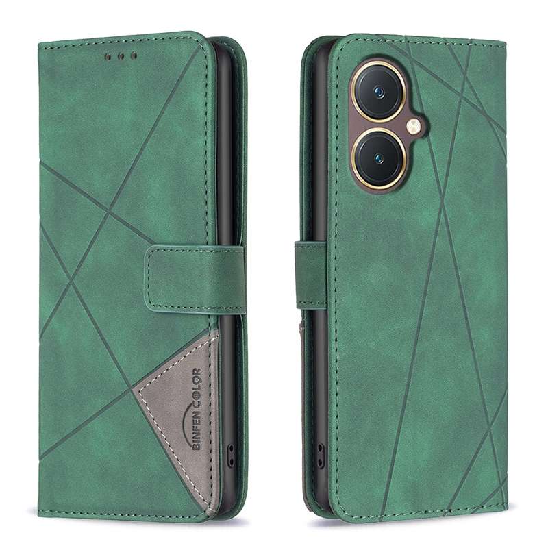 For vivo Y27 4G Magnetic Buckle Rhombus Texture Leather Phone Case(Green)