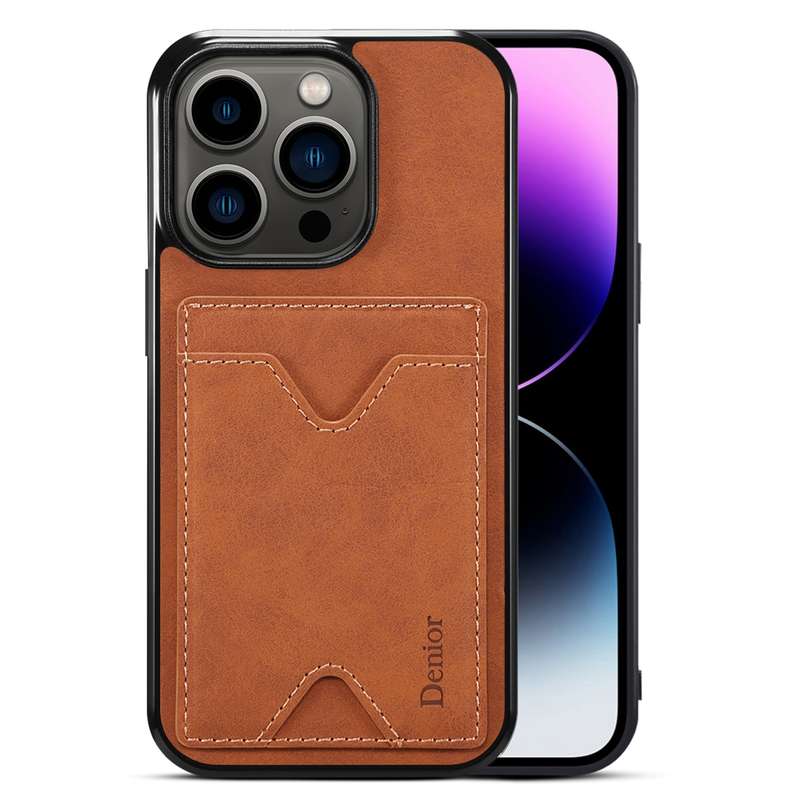 For iPhone 15 Pro Max Denior PU Back Cover Card Slot Holder Phone Case(Grey)