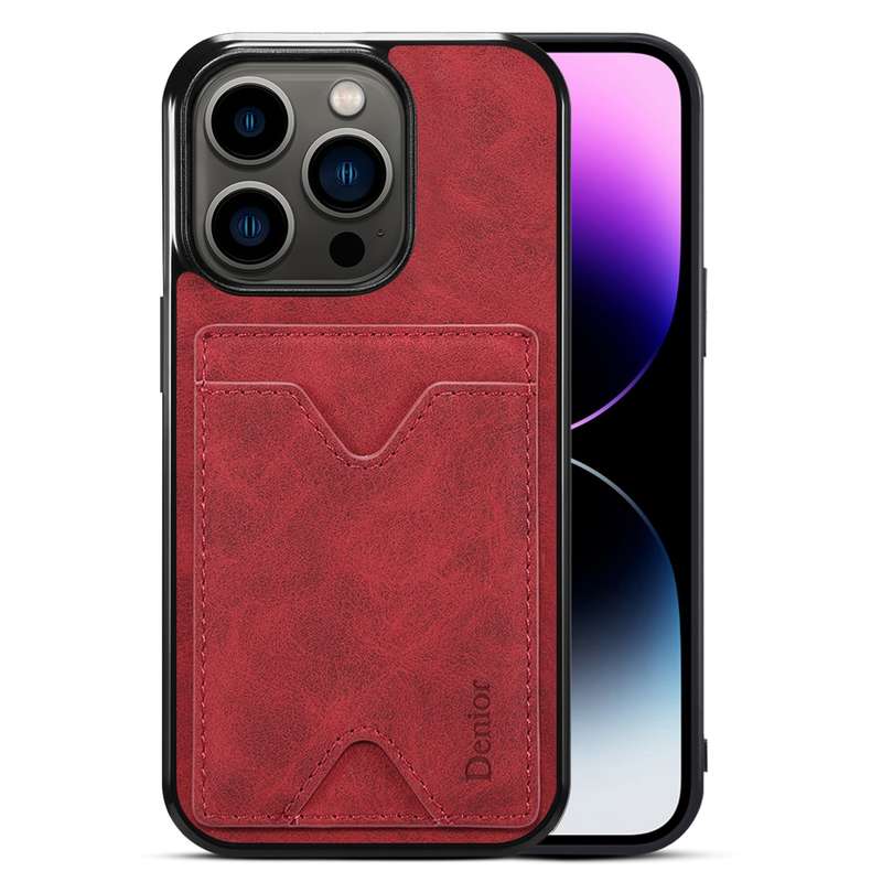 For iPhone 15 Pro Max Denior PU Back Cover Card Slot Holder Phone Case(Grey)