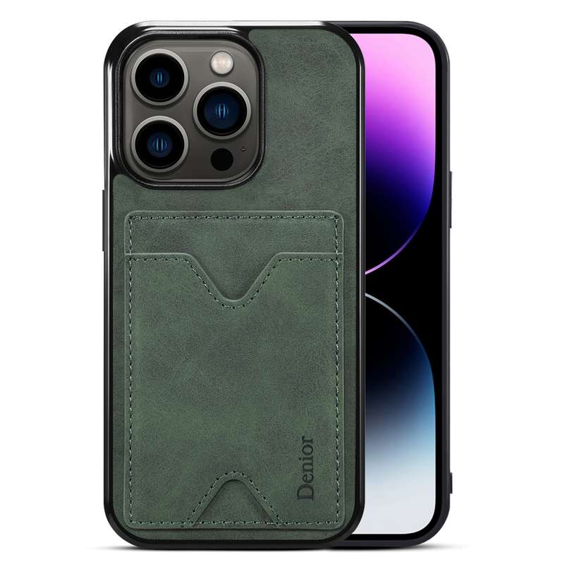 For iPhone 15 Pro Max Denior PU Back Cover Card Slot Holder Phone Case(Grey)