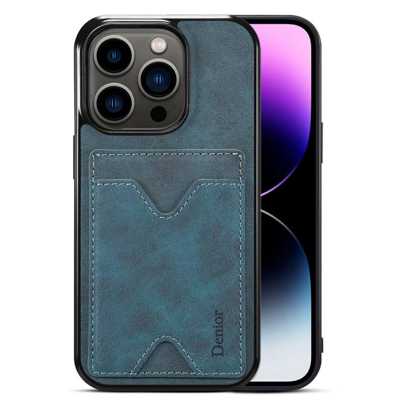 For iPhone 15 Pro Max Denior PU Back Cover Card Slot Holder Phone Case(Grey)