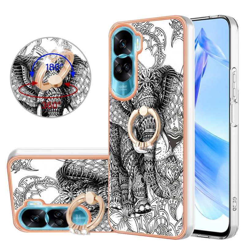 For Honor 90 Lite 5G Electroplating Dual-side IMD Phone Case with Ring Holder(Smile)