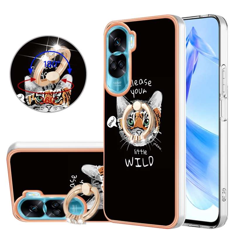 For Honor 90 Lite 5G Electroplating Dual-side IMD Phone Case with Ring Holder(Smile)