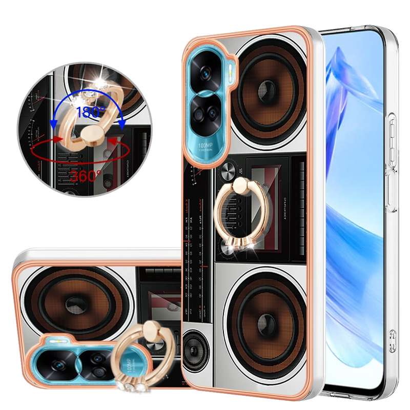 For Honor 90 Lite 5G Electroplating Dual-side IMD Phone Case with Ring Holder(Smile)