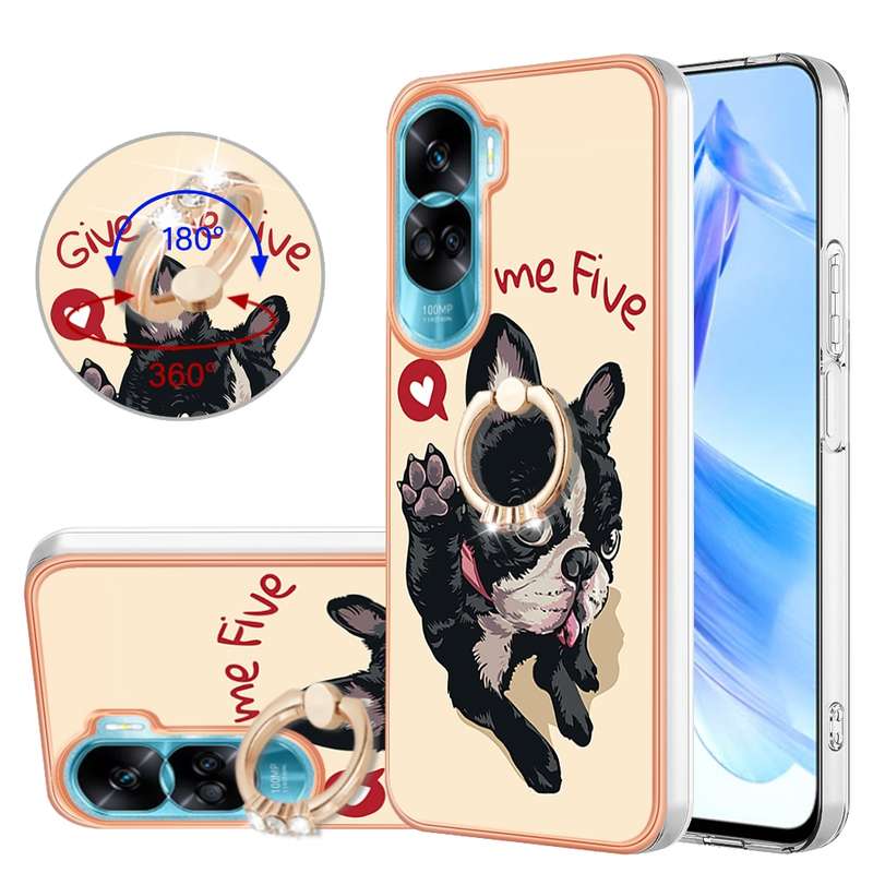 For Honor 90 Lite 5G Electroplating Dual-side IMD Phone Case with Ring Holder(Smile)