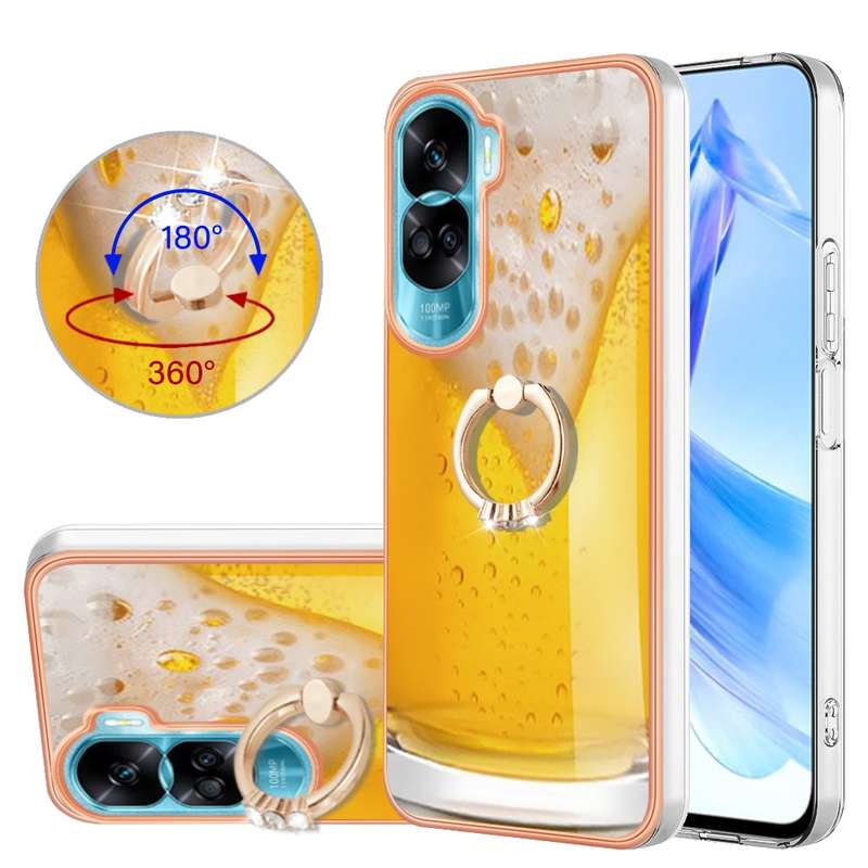 For Honor 90 Lite 5G Electroplating Dual-side IMD Phone Case with Ring Holder(Smile)