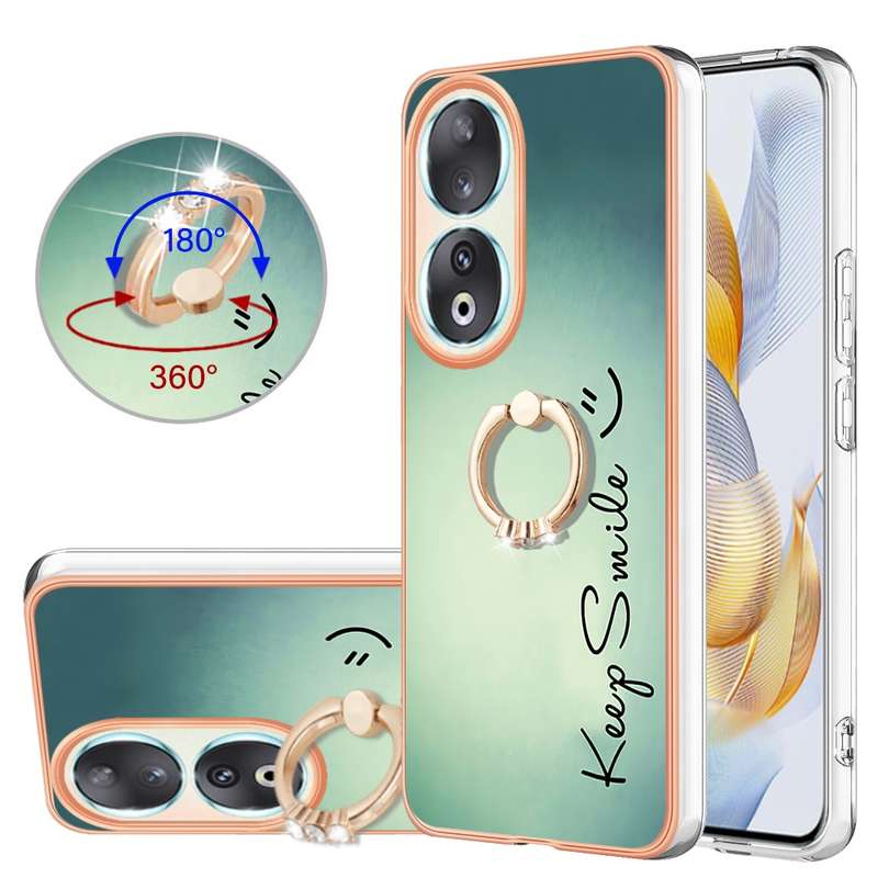 For Honor 90 5G Electroplating Dual-side IMD Phone Case with Ring Holder(Natural Growth)