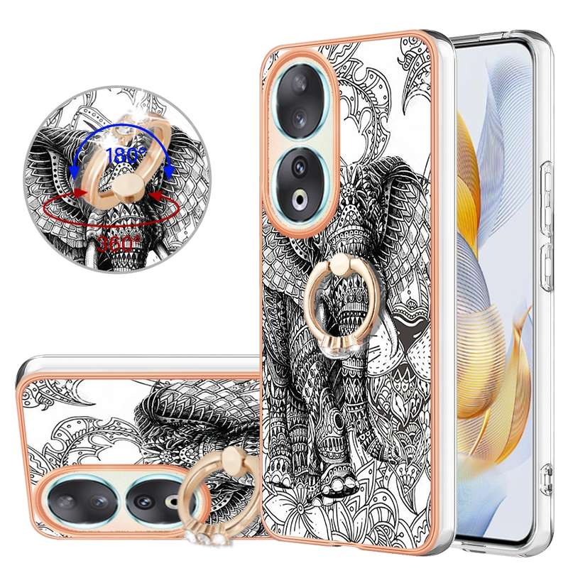 For Honor 90 5G Electroplating Dual-side IMD Phone Case with Ring Holder(Natural Growth)