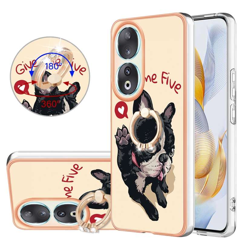 For Honor 90 5G Electroplating Dual-side IMD Phone Case with Ring Holder(Natural Growth)