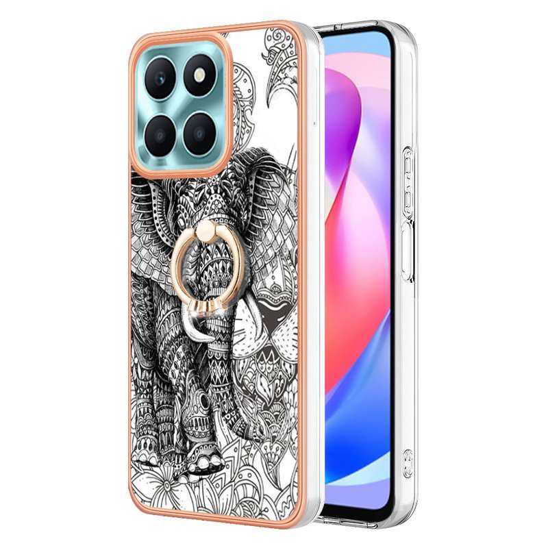 For Honor X6a Electroplating Dual-side IMD Phone Case with Ring Holder(Smile)