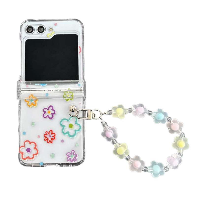 For Samsung Galaxy Z Flip5 Transparent PC All Inclusive Hinge Folding Phone Case with Bracelet(Color