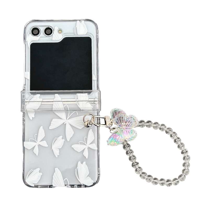 For Samsung Galaxy Z Flip5 Transparent PC All Inclusive Hinge Folding Phone Case with Bracelet(Color