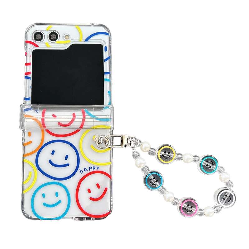 For Samsung Galaxy Z Flip5 Transparent PC All Inclusive Hinge Folding Phone Case with Bracelet(Color