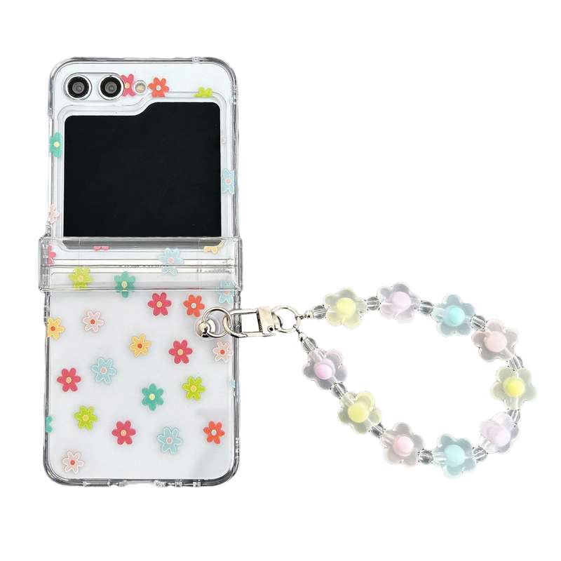 For Samsung Galaxy Z Flip5 Transparent PC All Inclusive Hinge Folding Phone Case with Bracelet(Color