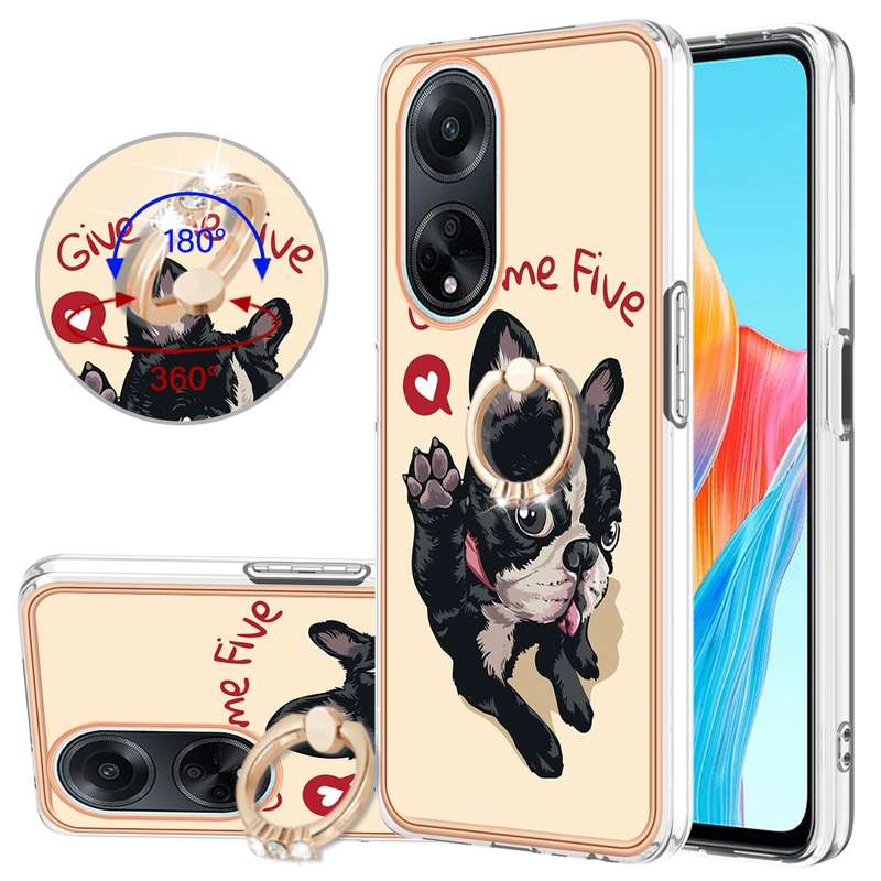 For OPPO A98 Electroplating Dual-side IMD Phone Case with Ring Holder(Smile)