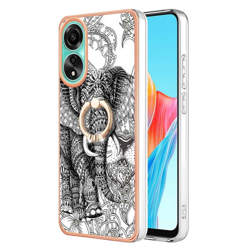 For OPPO A78 4G Electroplating Dual-side IMD Phone Case with Ring Holder(Smile)