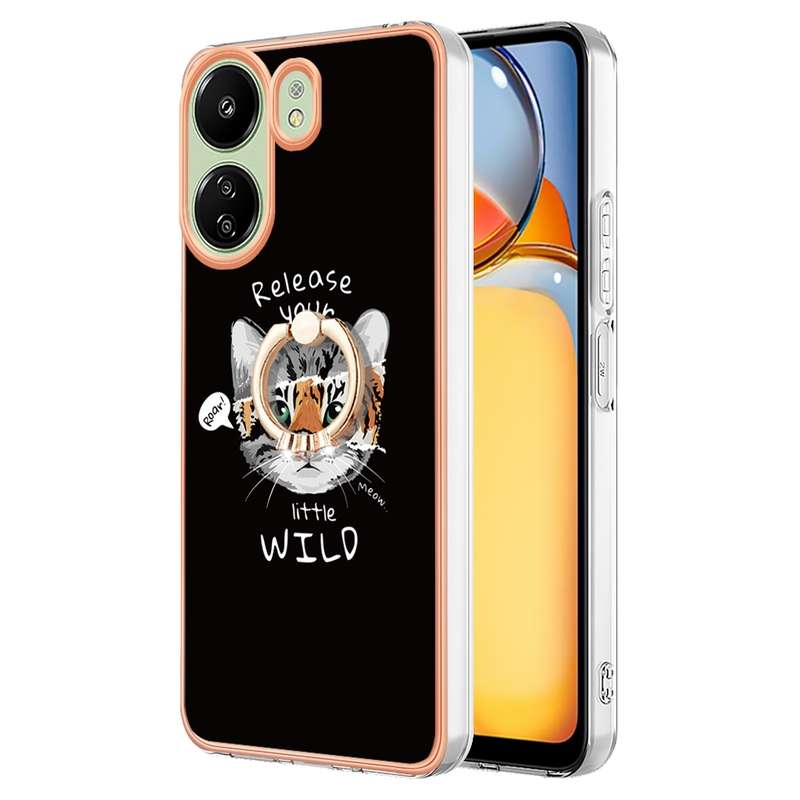 For Xiaomi Redmi 13C 4G Electroplating Dual-side IMD Phone Case with Ring Holder(Natural Growth